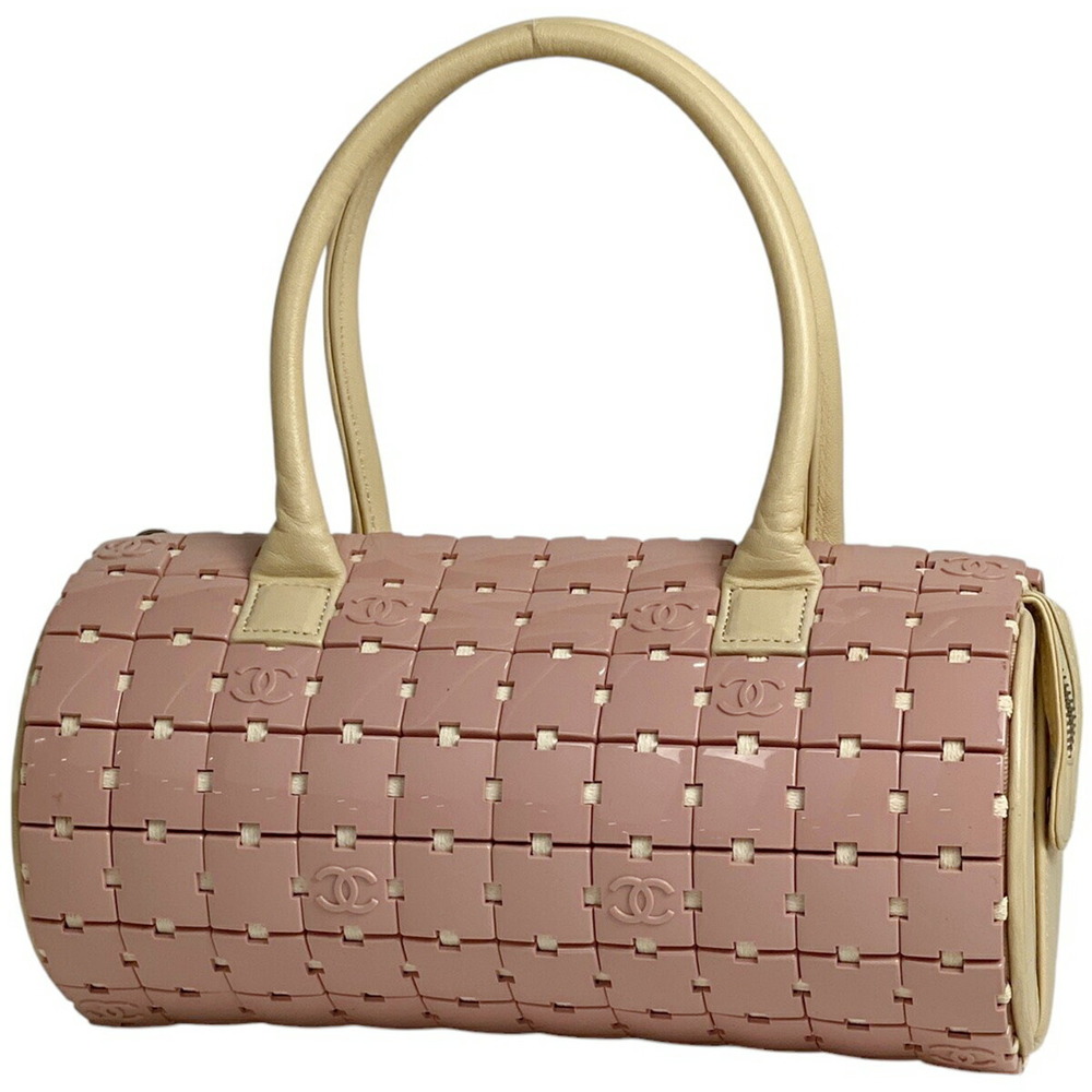 Chanel Cocomark Puzzle Handbag Cylindrical Leather Pink Off White
